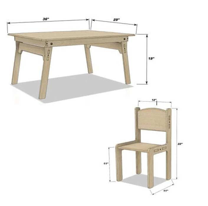 MATILDA Table and Chairs (set of 4) - Picnic Table - Foldable Picnic Table - Kids Tea Table - All Ages Low Wood Table