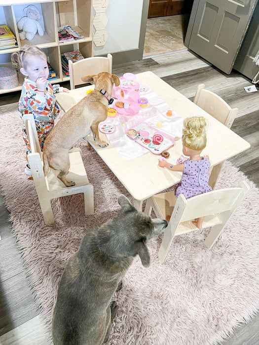 MATILDA Table and Chairs (set of 4) - Picnic Table - Foldable Picnic Table - Kids Tea Table - All Ages Low Wood Table