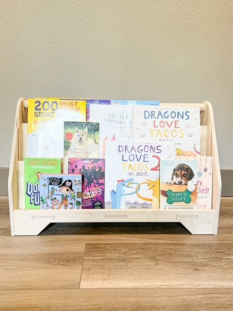 MIGUEL - Kids Double Sided Portable Bookshelf – Montessori Bookshelf – Montessori Wooden Furniture – Nursery Gift – Toddler Book Shelf